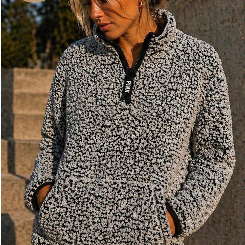 PINK Victoria's Secret Sherpa Fleece Quarter Zip XS Cozy‎ Pullover Sweater